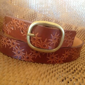 Brown Steampunk Gear Design Leather Belt image 1