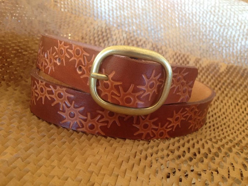 Brown Steampunk Gear Design Leather Belt image 1