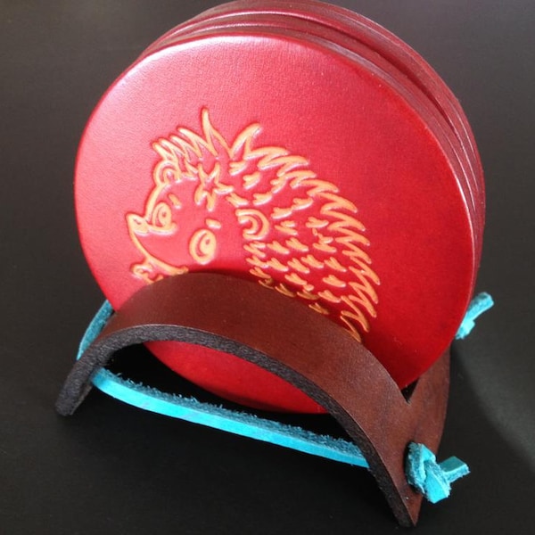 Hedgehog Leather Coaster Set