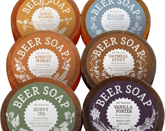 Beer Soap 6-PACK - All Natural + Made in USA - Actually Smells Good! Perfect Gift For Beer Lovers