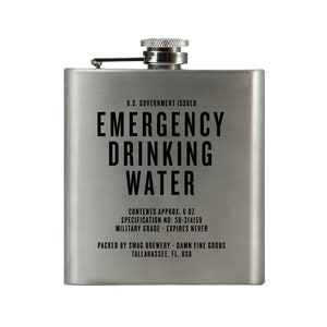 Emergency Drinking Water | Damn Fine Hip Flask | 6oz Stainless Steel | Funny Snarky Gift For Whiskey, Vodka, Booze and Lovers + Military