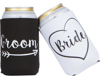 Bride and Groom Can Cooler Set