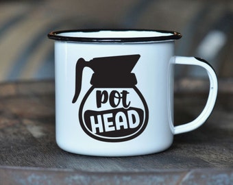 Pot Head - Enamel Campfire Mug - Funny Gift for Tequila, Vodka, Gin, Whiskey, Rum, and Coffee Lovers!