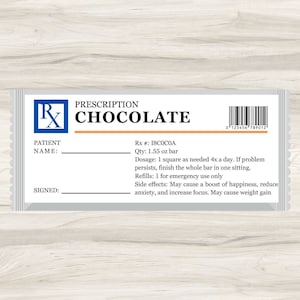 Prescription Chocolate Bar Wrapper, Novelty Chocolate Wrapper, Personalized Chocolate Bar, Mother's Day gift, gift for mom, teacher gift