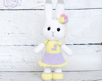 Crochet Bunny Toy. Amigurumi handmade White Rabbit girl. Stuffed bunny. Easter basket. Cute easter rabbit toy. Easter gift