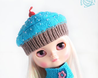 Blythe Hat, Cupcake Knit Hat, Handmade knitted fantasy Cap, Hat for Blythe doll, Blythe ooak hat, Blythe fashion, Blythe cupcake Outfit