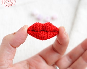 Crochet Brooch Lips Amigurumi Smile. Handmade Red Brooch Kiss. Mouth crochet button. Unique gift idea