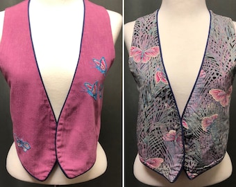 Reversible Earth Tone Floral to Solid Black Vest