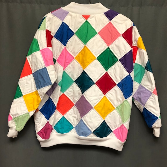 Vintage patchwork quilt jacket 80s color block bo… - image 3