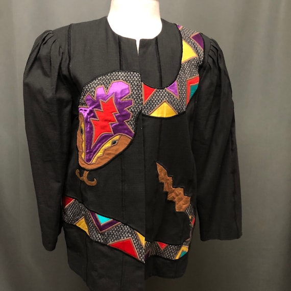 Vintage patchwork jacket snake design 80s blazer - image 1