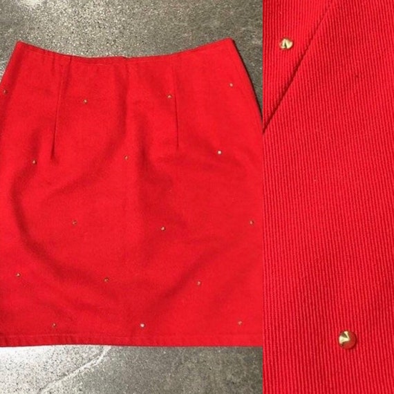 red jean skirt