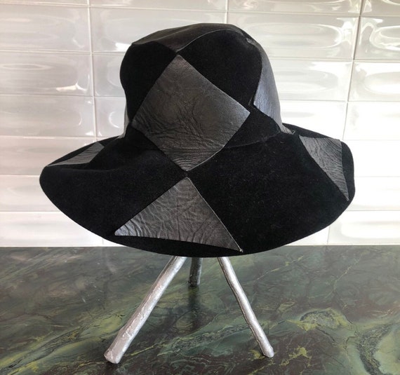 Vintage Yves Saint Laurent Hat Leather Patchwork Bohemian 