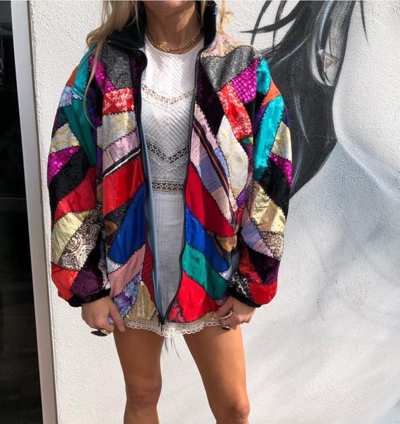 vintage patchwork coat quilt jacket handmade quil… - image 4