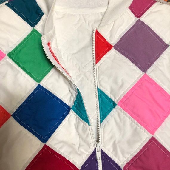 Vintage patchwork quilt jacket 80s color block bo… - image 9