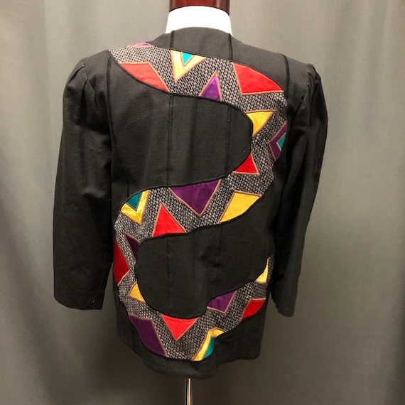 Vintage patchwork jacket snake design 80s blazer - image 2