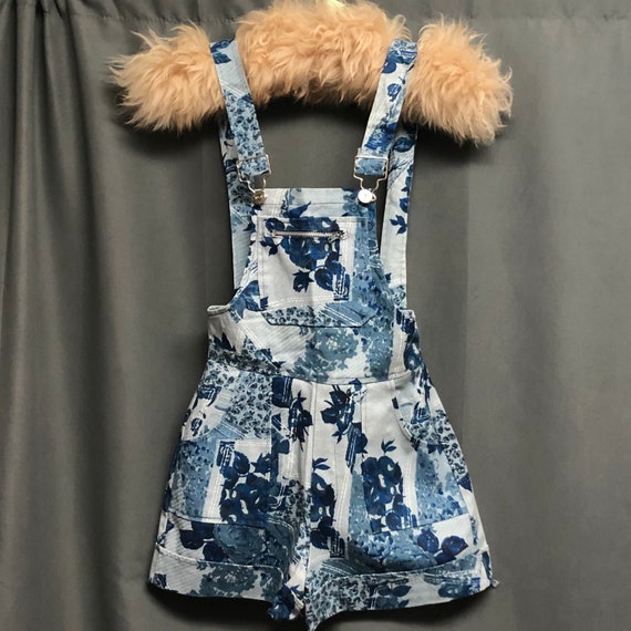 Rare floral denim 70s romper 80s overalls bibs