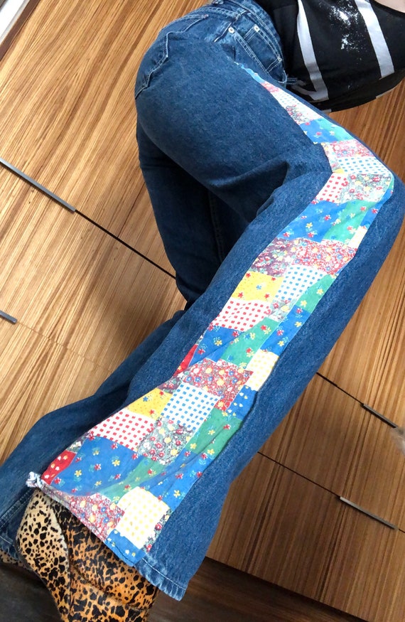 Vintage patchwork jeans flare leg 70s high waisted