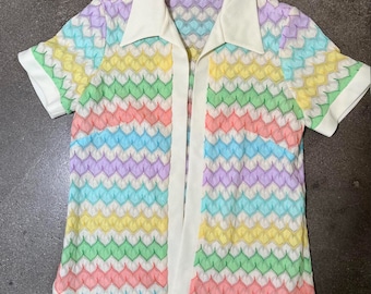 Vintage spring floral color cardigan rainbow colored semi sheer short sleeved cardigan