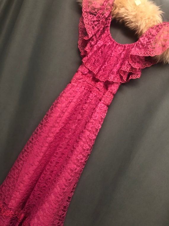 Vintage 70s pink lace dress long maxi dress bohem… - image 2