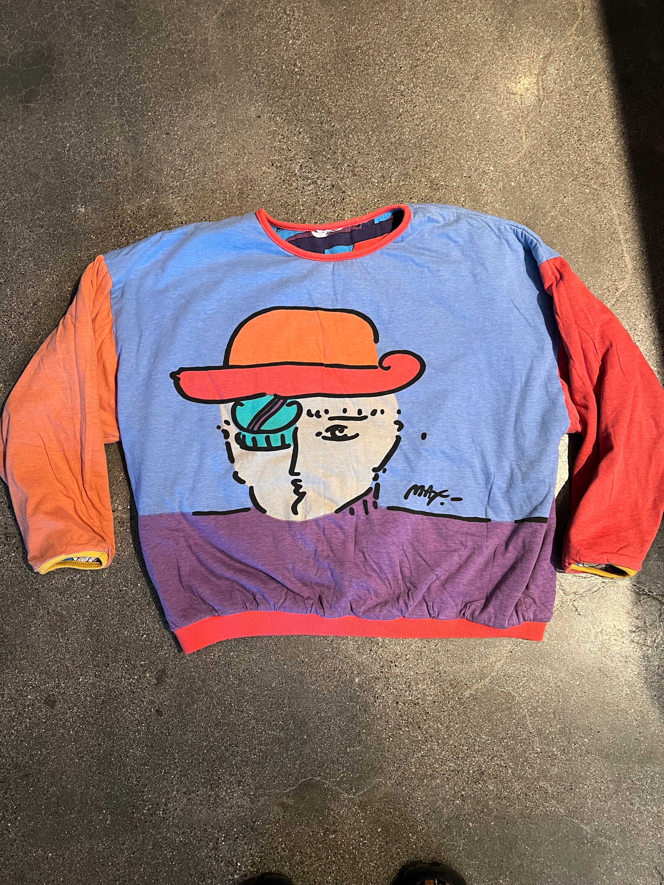 Vintage Rare 1980s Reversible Printed Peter Max Sweatshirt, 80s 