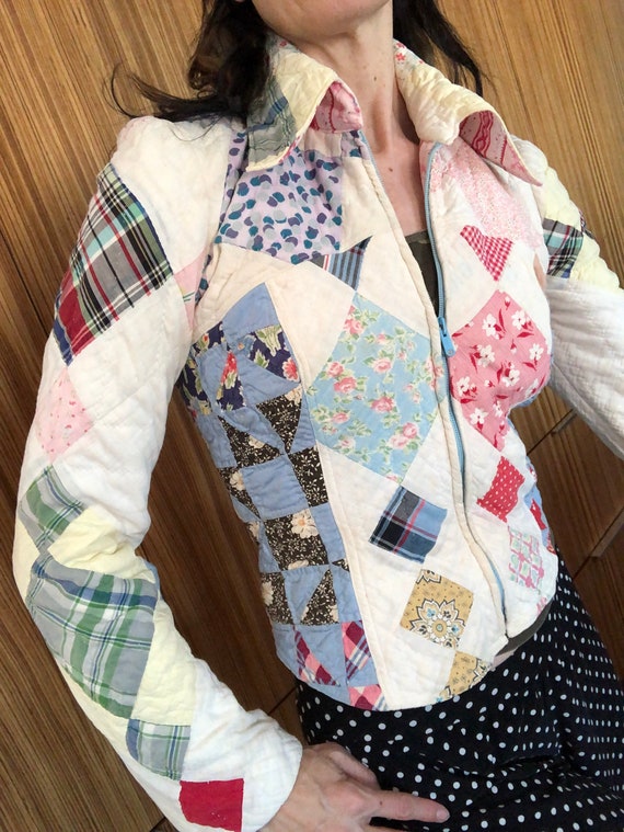 Vintage patchwork jacket 80s bomber style quilted