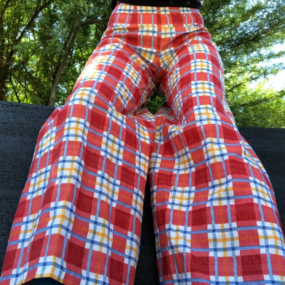 Vintage plaid 70s high waisted wide leg bell botto
