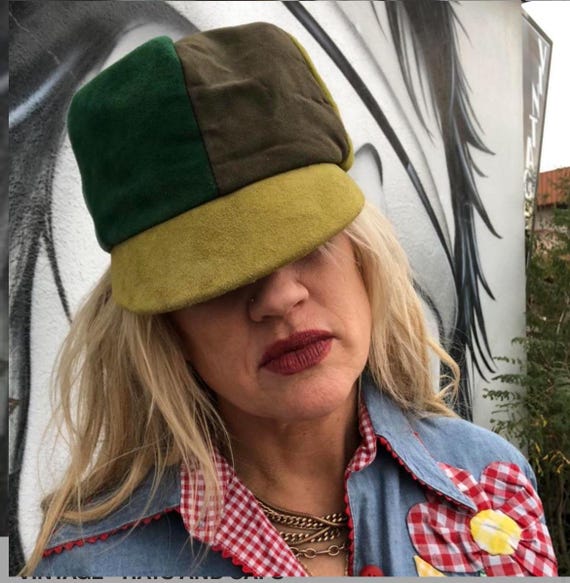 vintage mod hat patchwork leather hat - image 1
