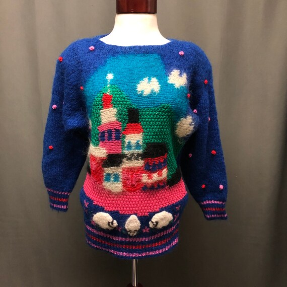 Vintage mohair Diane Freis fuzzy sheep 80s sweater
