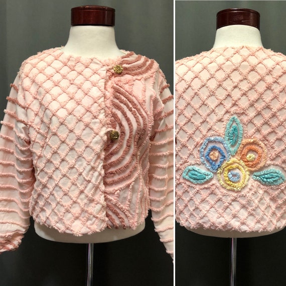 Vintage handmade chenille cropped jacket 80s blaze