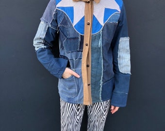 Patchwork denim n quilted 70s jean jacket vintage 80s quilted denim