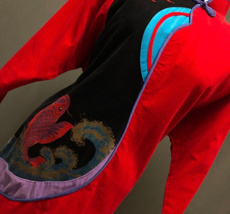Vintage corduroy 80s printed dress Koi fish