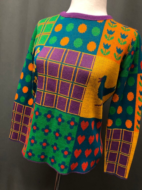 Vintage 1970s pop art colorblock top heart plaid p