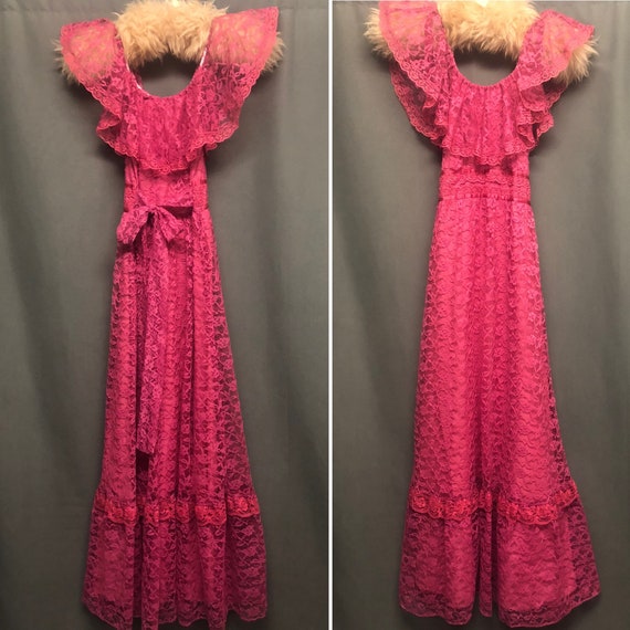 Vintage 70s pink lace dress long maxi dress bohem… - image 4