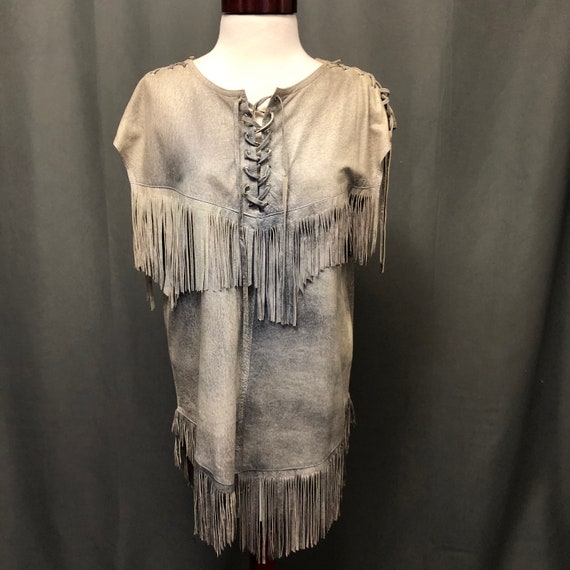 Vintage suede fringe bohemian hippie dress/top 70s