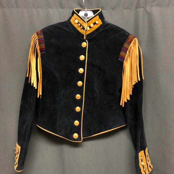 Vintage suede fringe beaded double ranch jacket we