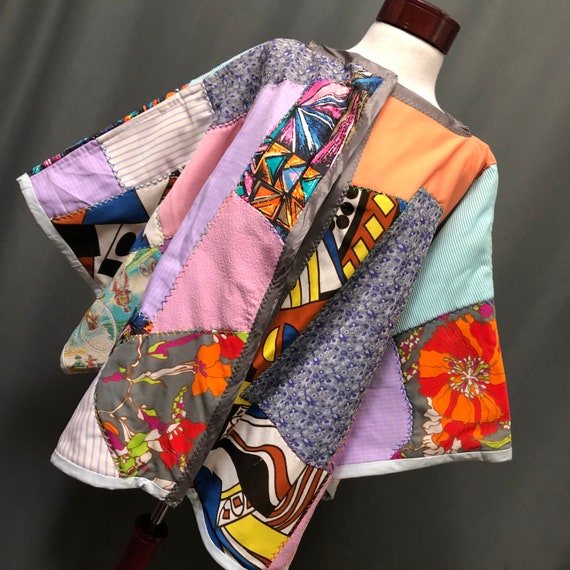 Vintage Patchwork crazy quilt kimono style quilted