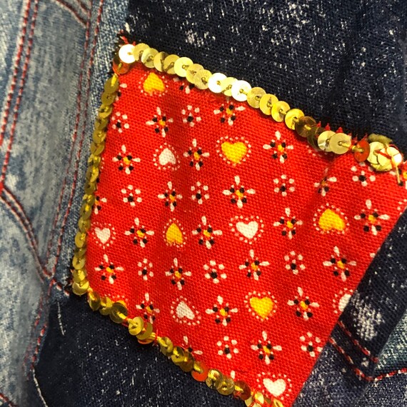 Vintage patchwork denim floral heart print with s… - image 5