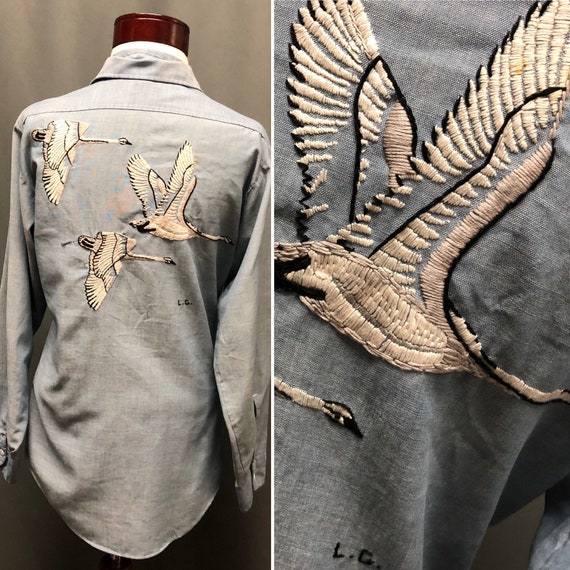 Vintage Big Mac chambray denim embroidered shirt h