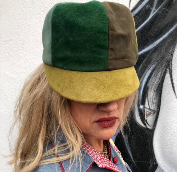 vintage mod hat patchwork leather hat - image 3