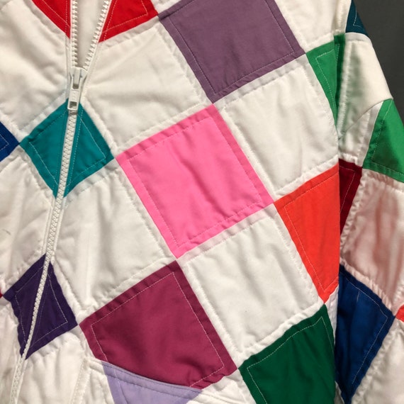 Vintage patchwork quilt jacket 80s color block bo… - image 5