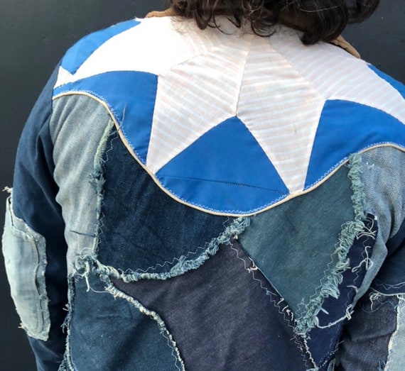 Patchwork denim n quilted 70s jean jacket vintage… - image 2