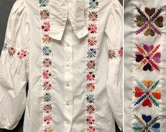Vintage 70s boho blouse embroidered puff sleeve blouse bohemian shirt