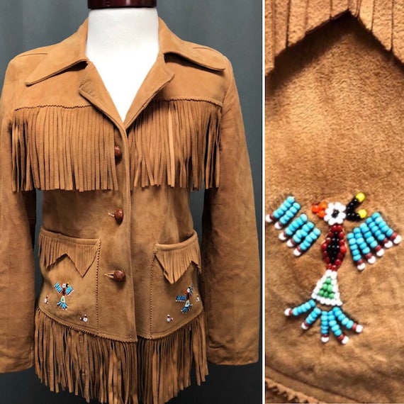 Vintage leather fringe jacket beaded 70s bohemian