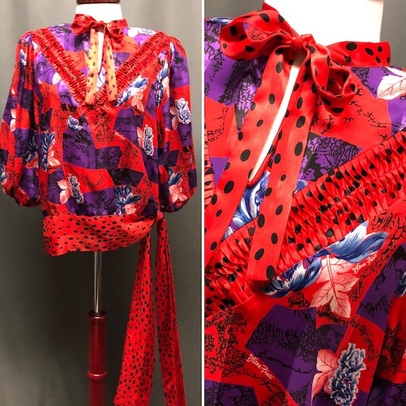 Vintage Diane Freis polkadots striped floral 80s b