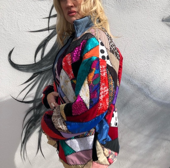 vintage patchwork coat quilt jacket handmade quil… - image 3