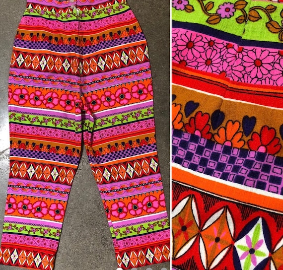 Vintage 60s mod printed pants 70s Flower power pop