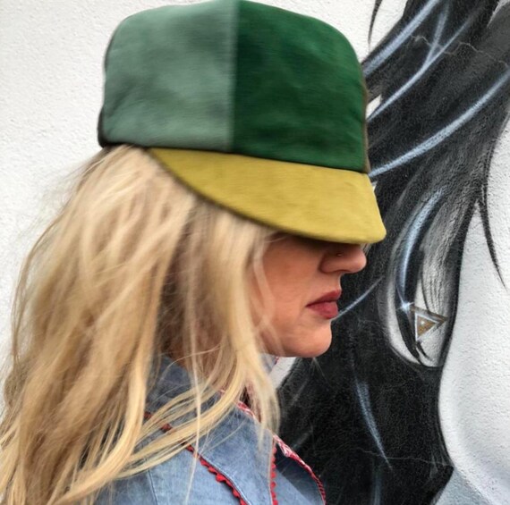 vintage mod hat patchwork leather hat - image 2