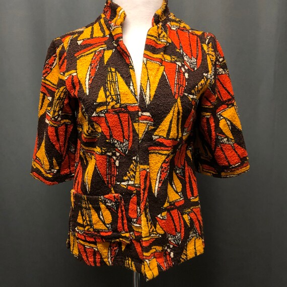 Vintage terry cloth cover-up towel shirt sailboat