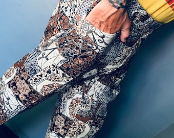 Vintage 1970s Polyester Pants Wild Pattern Made by Thomson Waist