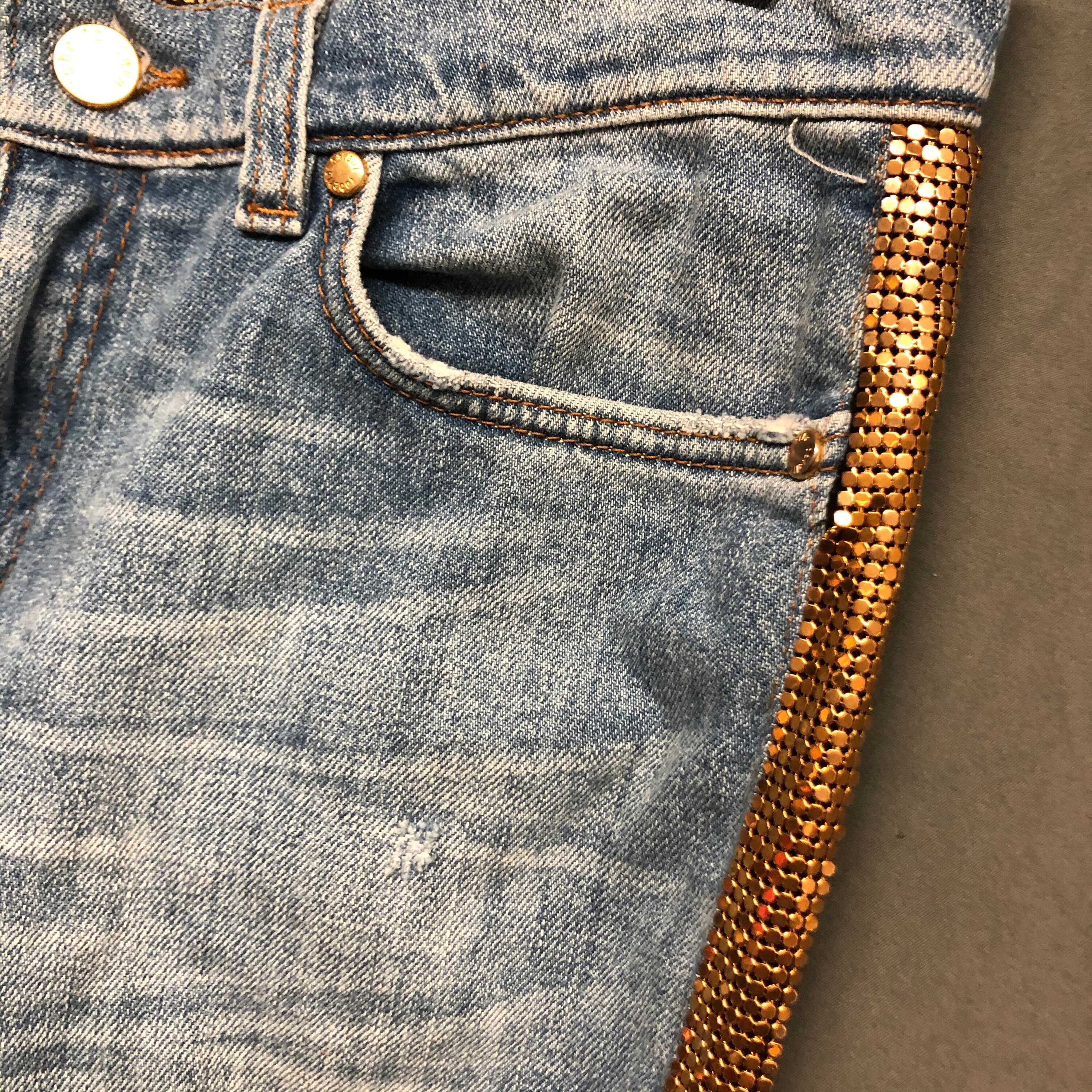 Roberto Cavalli Faded Denim Jeans With Gold Sequins - Etsy Hong Kong